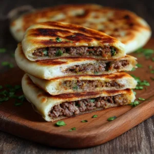 Pan-Fried Stuffed Meat Flatbread First Image