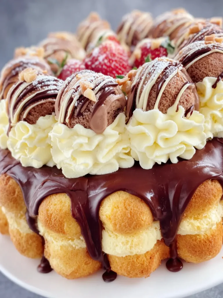 Decadent Chocolate Profiterole Cake First Image