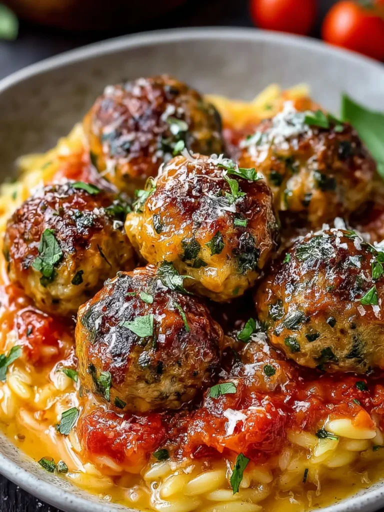 Delightful Baked Rosemary Chicken Meatballs with Tomato Orzo First Image