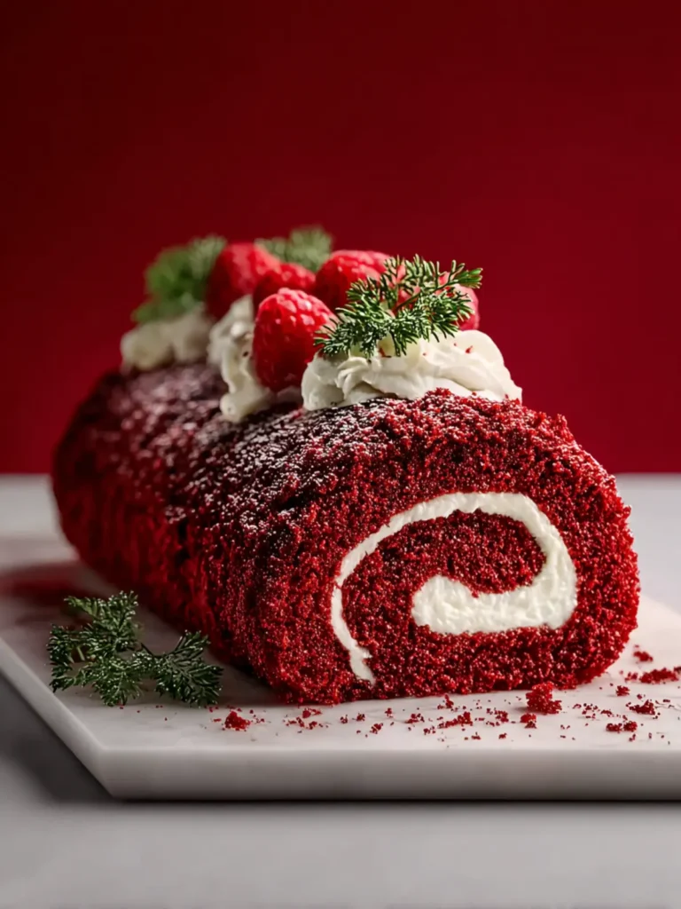 Decadent Red Velvet Yule Log Cake for the Holidays First Image