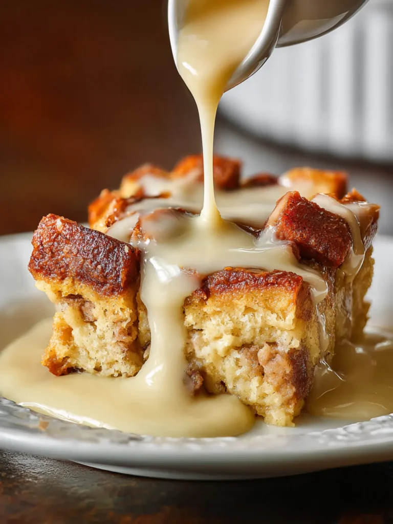 Old-Fashioned Bread Pudding With Vanilla Sauce First Image