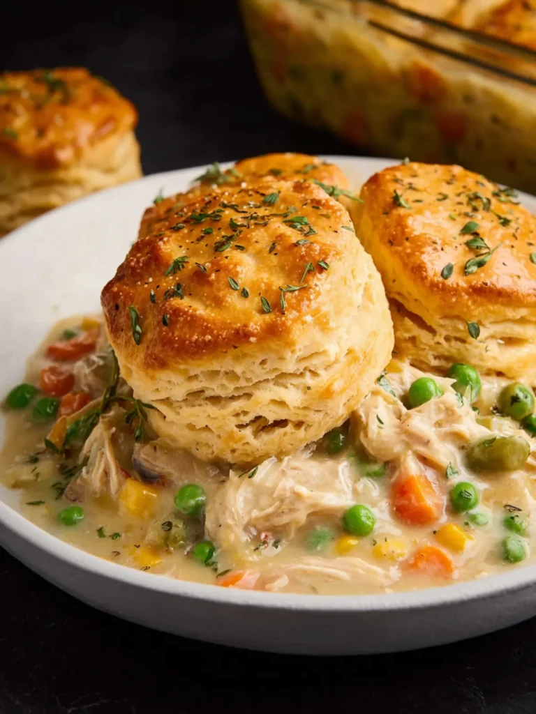 Easy Chicken Pot Pie Casserole With Biscuits First Image