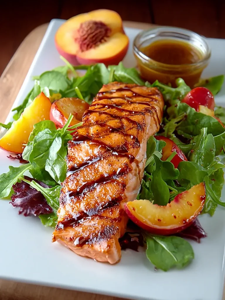 grilled peach salmon honey balsamic First Image